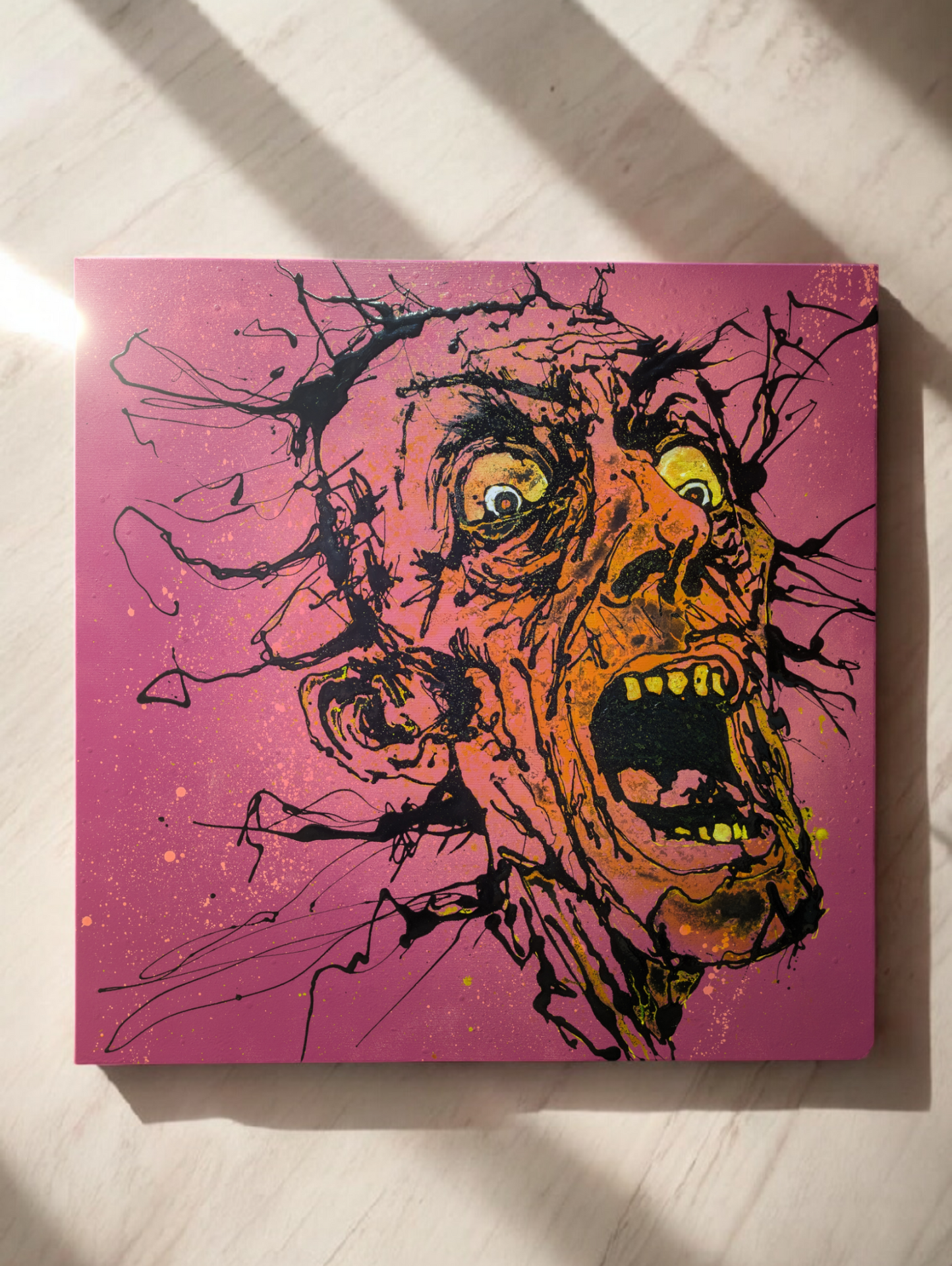 IO HO PAURA
Mentre i colori scivolano silenziosi sulla tela, è lei stessa che inizia a parlare.. ma alla fine si asciugano i colori e rimane solo questo, una tela, un emozione e il modo di esprimersi di una persona.
100x100 cm 
Vernice su tela